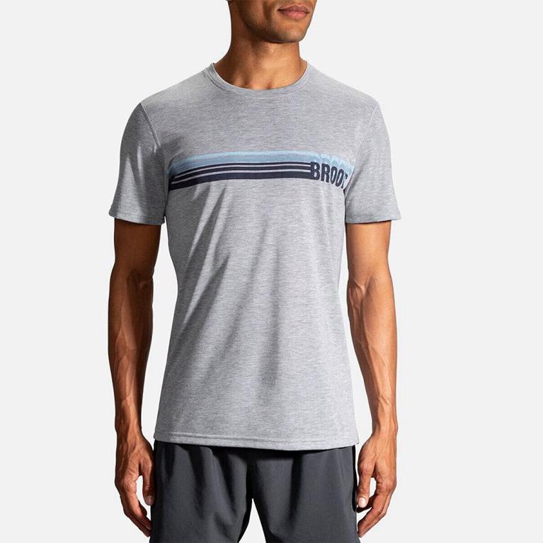 Brooks Distance Graphic - Mens Short Sleeve Running Shirt - Grey (54270KOEX)